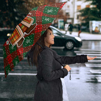 Guadeloupe Christmas Umbrella with Green-Red Plaid Design, Island Map, and Traditional Santa Motif - Wonder Print Shop