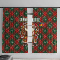 Guadeloupe Christmas Window Curtain with Green-Red Plaid Design, Island Map, and Traditional Santa Motif - Wonder Print Shop