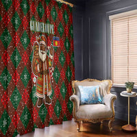 Guadeloupe Christmas Window Curtain with Green-Red Plaid Design, Island Map, and Traditional Santa Motif - Wonder Print Shop