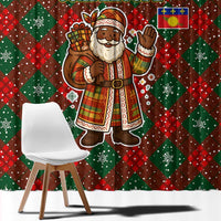 Guadeloupe Christmas Window Curtain with Green-Red Plaid Design, Island Map, and Traditional Santa Motif - Wonder Print Shop