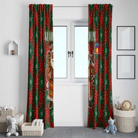 Guadeloupe Christmas Window Curtain with Green-Red Plaid Design, Island Map, and Traditional Santa Motif - Wonder Print Shop