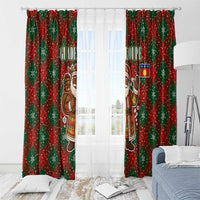 Guadeloupe Christmas Window Curtain with Green-Red Plaid Design, Island Map, and Traditional Santa Motif - Wonder Print Shop