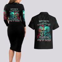 Don't Try To Figure Me Out Skull Couples Matching Long Sleeve Bodycon Dress and Hawaiian Shirt - Wonder Print Shop