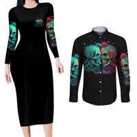 Don't Try To Figure Me Out Skull Couples Matching Long Sleeve Bodycon Dress and Long Sleeve Button Shirt - Wonder Print Shop