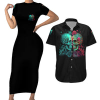 Don't Try To Figure Me Out Skull Couples Matching Short Sleeve Bodycon Dress and Hawaiian Shirt - Wonder Print Shop