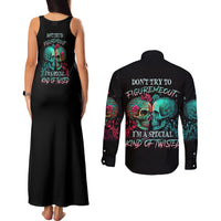 Don't Try To Figure Me Out Skull Couples Matching Tank Maxi Dress and Long Sleeve Button Shirt - Wonder Print Shop