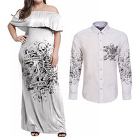 Rock Paper, Sgissors Throat Pungh I Win Couples Matching Off Shoulder Maxi Dress and Long Sleeve Button Shirt - Wonder Print Shop