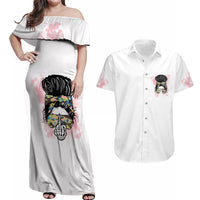 Warning My Mouth Messy Bun Couples Matching Off Shoulder Maxi Dress and Hawaiian Shirt - Wonder Print Shop