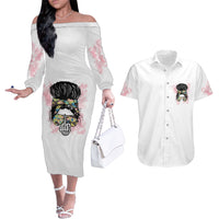 Warning My Mouth Messy Bun Couples Matching Off The Shoulder Long Sleeve Dress and Hawaiian Shirt - Wonder Print Shop