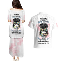 Warning My Mouth Messy Bun Couples Matching Puletasi Dress and Hawaiian Shirt - Wonder Print Shop