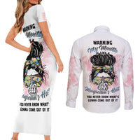 Warning My Mouth Messy Bun Couples Matching Short Sleeve Bodycon Dress and Long Sleeve Button Shirt - Wonder Print Shop