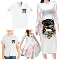 Warning My Mouth Messy Bun Family Matching Long Sleeve Bodycon Dress and Hawaiian Shirt - Wonder Print Shop
