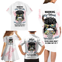 Warning My Mouth Messy Bun Family Matching Long Sleeve Bodycon Dress and Hawaiian Shirt - Wonder Print Shop