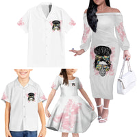 Warning My Mouth Messy Bun Family Matching Off Shoulder Long Sleeve Dress and Hawaiian Shirt - Wonder Print Shop