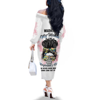 Warning My Mouth Messy Bun Family Matching Off Shoulder Long Sleeve Dress and Hawaiian Shirt - Wonder Print Shop