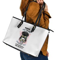 Warning My Mouth Messy Bun Leather Tote Bag - Wonder Print Shop