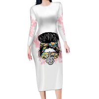 Warning My Mouth Messy Bun Long Sleeve Bodycon Dress - Wonder Print Shop