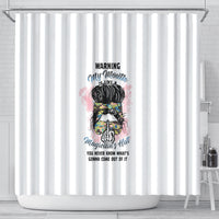 warning-my-mouth-messy-bun-shower-curtain