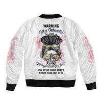 Warning My Mouth Messy Bun Sleeve Zip Bomber Jacket - Wonder Print Shop