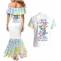 I Try To Avoid Drama Sugar Skull Colorful Couples Matching Mermaid Dress and Hawaiian Shirt - Wonder Print Shop