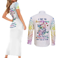 I Try To Avoid Drama Sugar Skull Colorful Couples Matching Short Sleeve Bodycon Dress and Long Sleeve Button Shirt - Wonder Print Shop