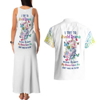 I Try To Avoid Drama Sugar Skull Colorful Couples Matching Tank Maxi Dress and Hawaiian Shirt - Wonder Print Shop