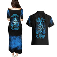 My Demons Out To Play Skull Couples Matching Puletasi Dress and Hawaiian Shirt - Wonder Print Shop