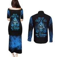 My Demons Out To Play Skull Couples Matching Puletasi Dress and Long Sleeve Button Shirt - Wonder Print Shop
