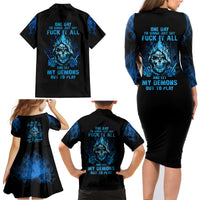 My Demons Out To Play Skull Family Matching Long Sleeve Bodycon Dress and Hawaiian Shirt - Wonder Print Shop