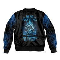 My Demons Out To Play Skull Sleeve Zip Bomber Jacket - Wonder Print Shop