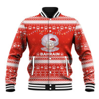 Bahrain Christmas Baseball Jacket with Pearl Shell Design Red Snowflake Pattern and Holiday Lights - Wonder Print Shop