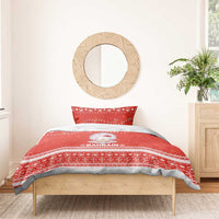 Bahrain Christmas Bedding Set with Pearl Shell Design Red Snowflake Pattern and Holiday Lights - Wonder Print Shop