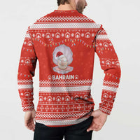 Bahrain Christmas Button Sweatshirt with Pearl Shell Design Red Snowflake Pattern and Holiday Lights - Wonder Print Shop