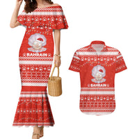 Bahrain Christmas Couples Matching Mermaid Dress and Hawaiian Shirt with Pearl Shell Design Red Snowflake Pattern and Holiday Lights - Wonder Print Shop