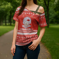 Bahrain Christmas Cross Shoulder Shirt with Pearl Shell Design Red Snowflake Pattern and Holiday Lights - Wonder Print Shop