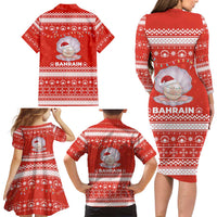 Bahrain Christmas Family Matching Long Sleeve Bodycon Dress and Hawaiian Shirt with Pearl Shell Design Red Snowflake Pattern and Holiday Lights - Wonder Print Shop
