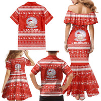 Bahrain Christmas Family Matching Mermaid Dress and Hawaiian Shirt with Pearl Shell Design Red Snowflake Pattern and Holiday Lights - Wonder Print Shop
