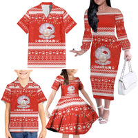 Bahrain Christmas Family Matching Off The Shoulder Long Sleeve Dress and Hawaiian Shirt with Pearl Shell Design Red Snowflake Pattern and Holiday Lights - Wonder Print Shop
