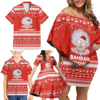 Bahrain Christmas Family Matching Off Shoulder Short Dress and Hawaiian Shirt with Pearl Shell Design Red Snowflake Pattern and Holiday Lights - Wonder Print Shop