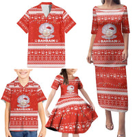 Bahrain Christmas Family Matching Puletasi and Hawaiian Shirt with Pearl Shell Design Red Snowflake Pattern and Holiday Lights - Wonder Print Shop