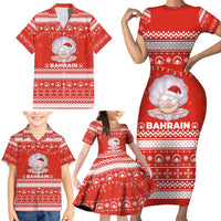 Bahrain Christmas Family Matching Short Sleeve Bodycon Dress and Hawaiian Shirt with Pearl Shell Design Red Snowflake Pattern and Holiday Lights - Wonder Print Shop