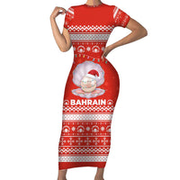 Bahrain Christmas Family Matching Short Sleeve Bodycon Dress and Hawaiian Shirt with Pearl Shell Design Red Snowflake Pattern and Holiday Lights - Wonder Print Shop