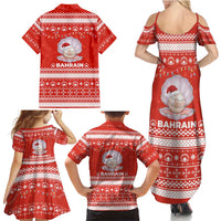 Bahrain Christmas Family Matching Summer Maxi Dress and Hawaiian Shirt with Pearl Shell Design Red Snowflake Pattern and Holiday Lights - Wonder Print Shop