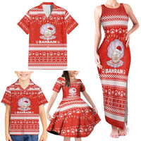 Bahrain Christmas Family Matching Tank Maxi Dress and Hawaiian Shirt with Pearl Shell Design Red Snowflake Pattern and Holiday Lights - Wonder Print Shop