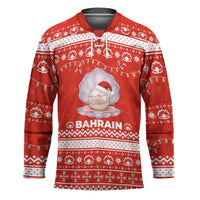 Bahrain Christmas Hockey Jersey with Pearl Shell Design Red Snowflake Pattern and Holiday Lights - Wonder Print Shop