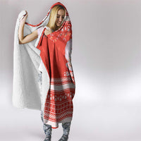 Bahrain Christmas Hooded Blanket with Pearl Shell Design Red Snowflake Pattern and Holiday Lights - Wonder Print Shop