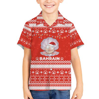 Bahrain Christmas Kid Hawaiian Shirt with Pearl Shell Design Red Snowflake Pattern and Holiday Lights - Wonder Print Shop