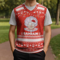 Bahrain Christmas Knitted V-Neck Vest with Pearl Shell Design Red Snowflake Pattern and Holiday Lights - Wonder Print Shop