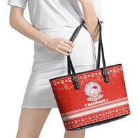 Bahrain Christmas Leather Tote Bag with Pearl Shell Design Red Snowflake Pattern and Holiday Lights - Wonder Print Shop