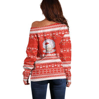 Bahrain Christmas Off Shoulder Sweater with Pearl Shell Design Red Snowflake Pattern and Holiday Lights - Wonder Print Shop